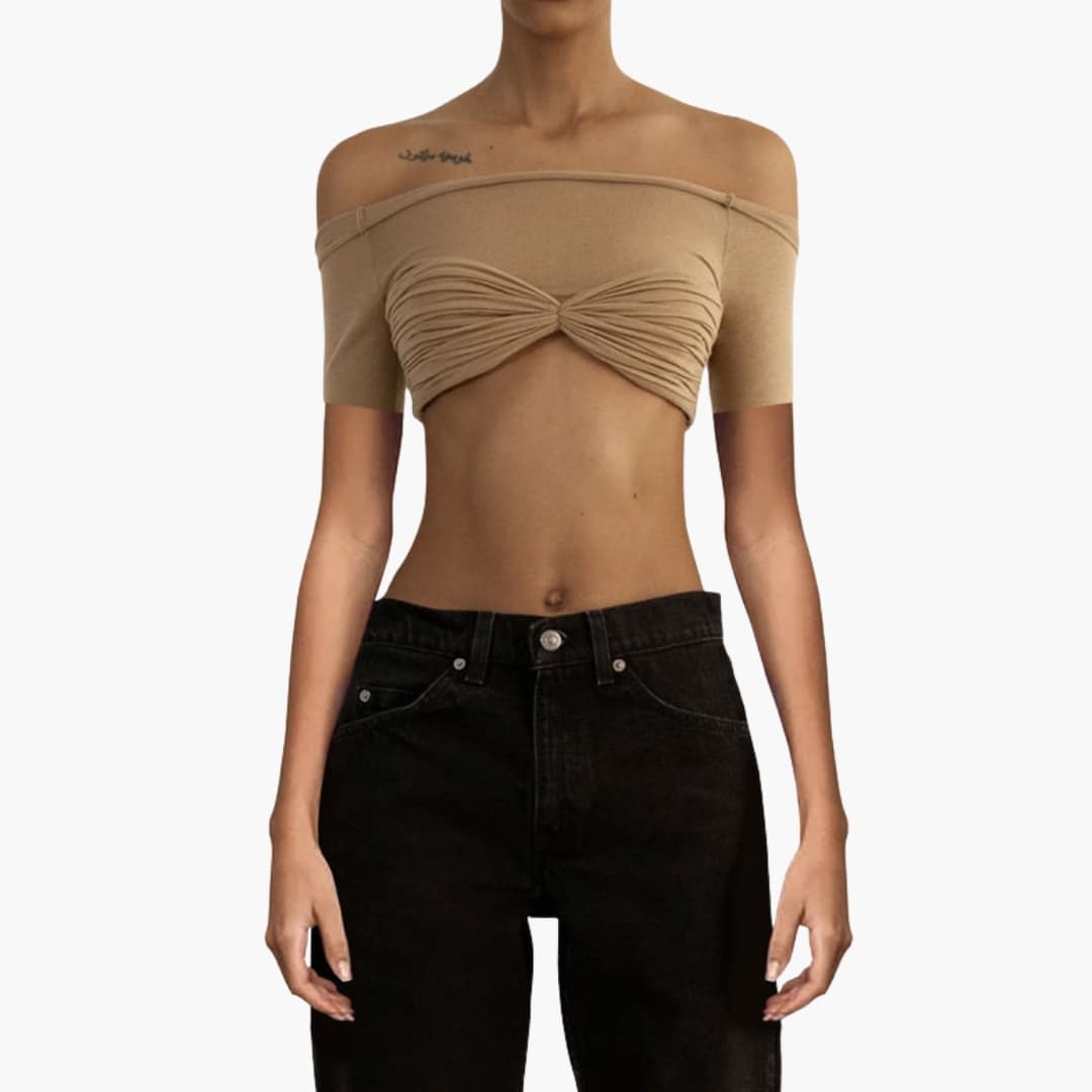 Women's Off Shoulder Crop Ruffle Front - VibreMode