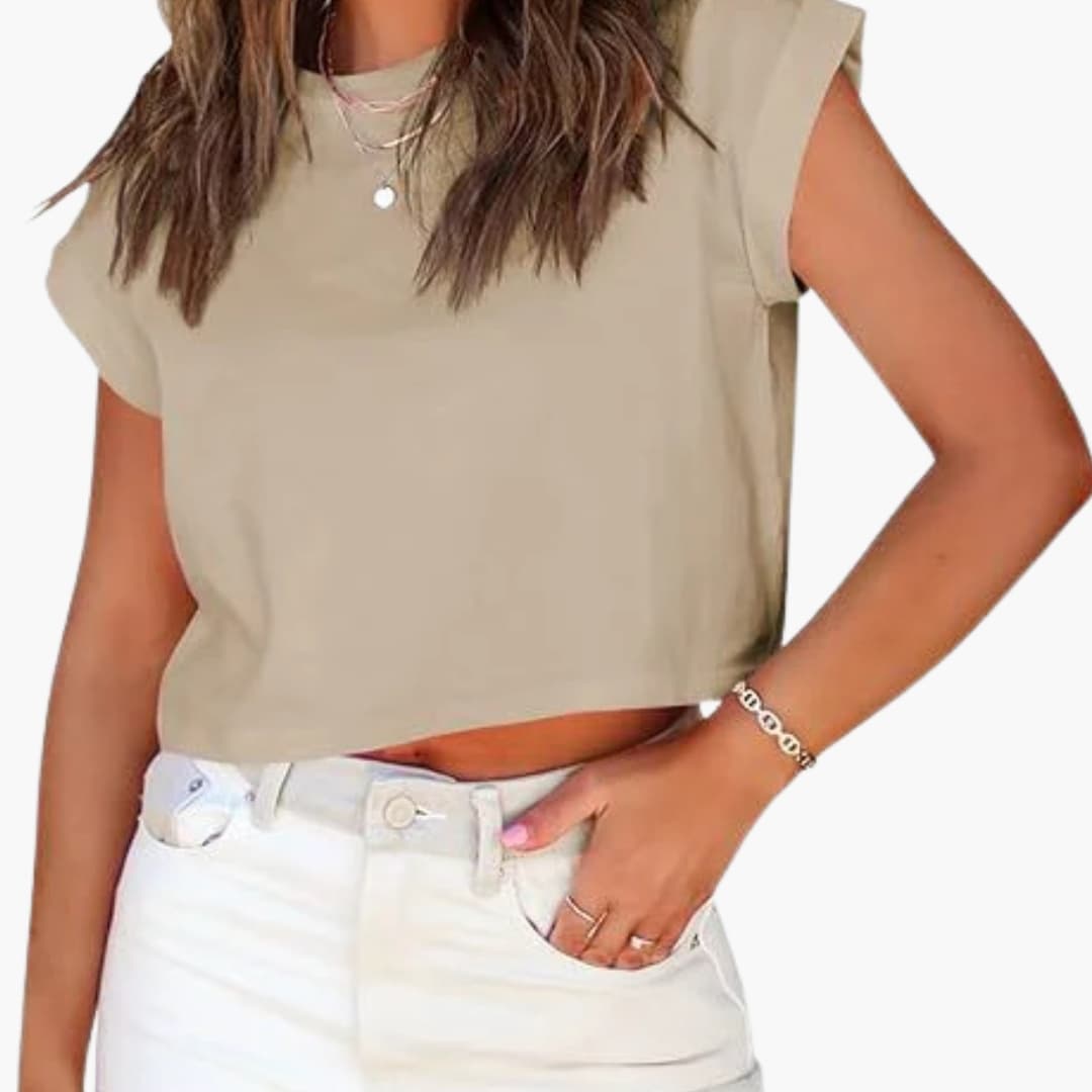 Women's Crop Rolled Sleeves Round Neck - VibreMode