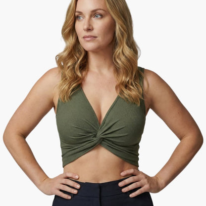 Women's V Neck Crop with Front Knot Detail - VibreMode