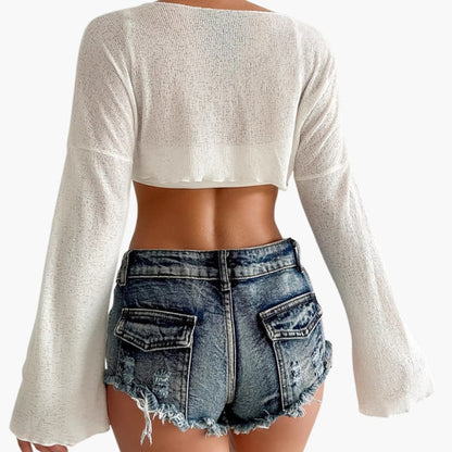 Women's Wrap Front Crop Wide Sleeves