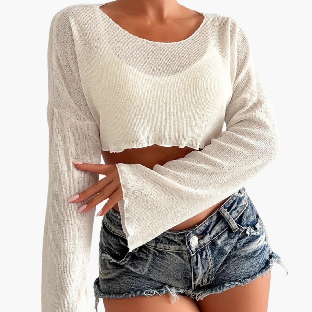 Women's Wrap Front Crop Wide Sleeves - VibreMode