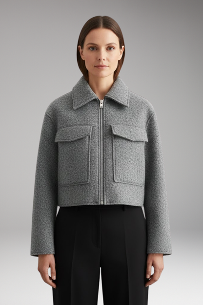 Women's Cropped Bomber Jacket Lapel Collar Side Pockets