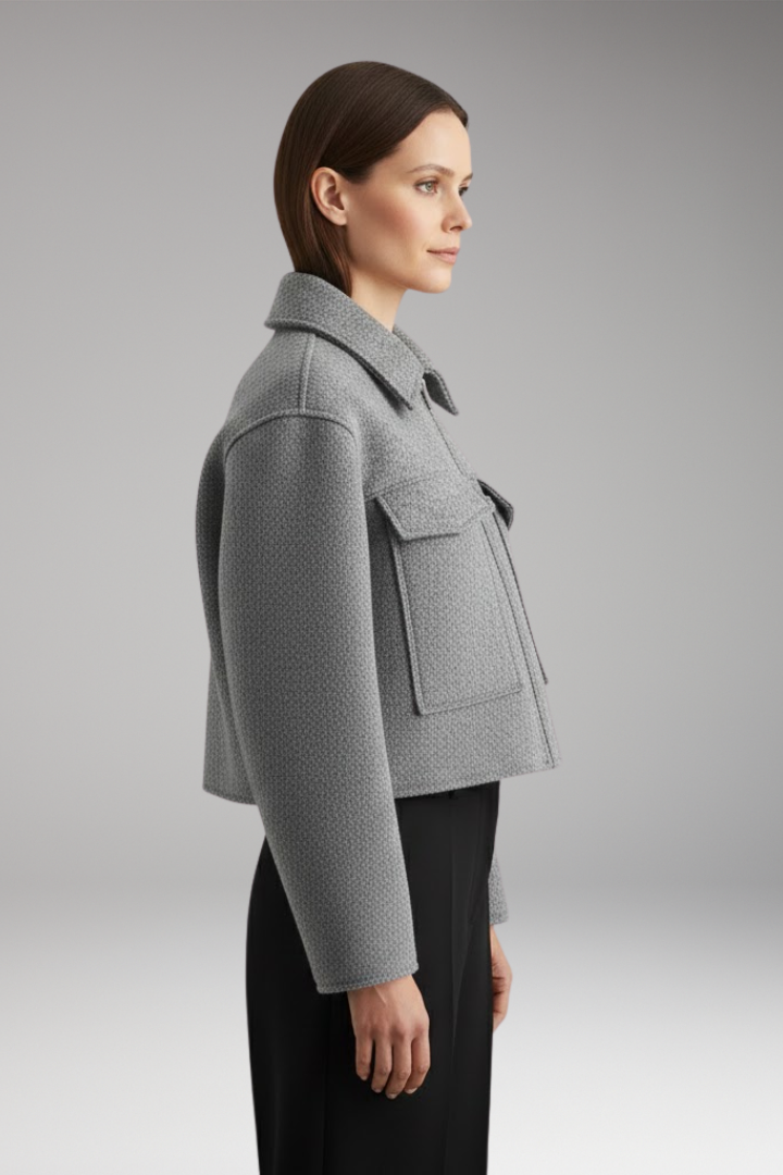 Women's Cropped Bomber Jacket Lapel Collar Side Pockets