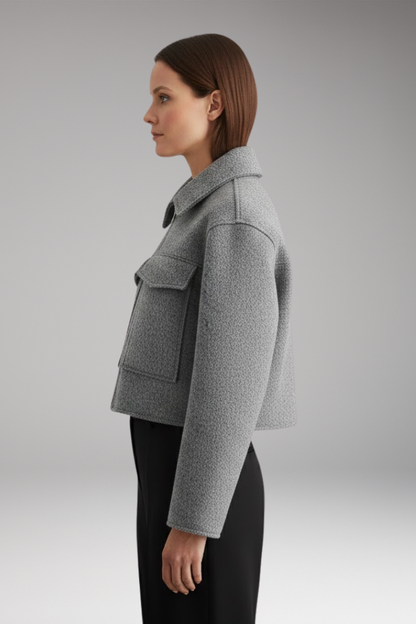 Women's Cropped Bomber Jacket Lapel Collar Side Pockets