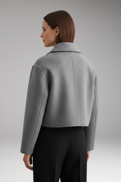 Women's Cropped Bomber Jacket Lapel Collar Side Pockets
