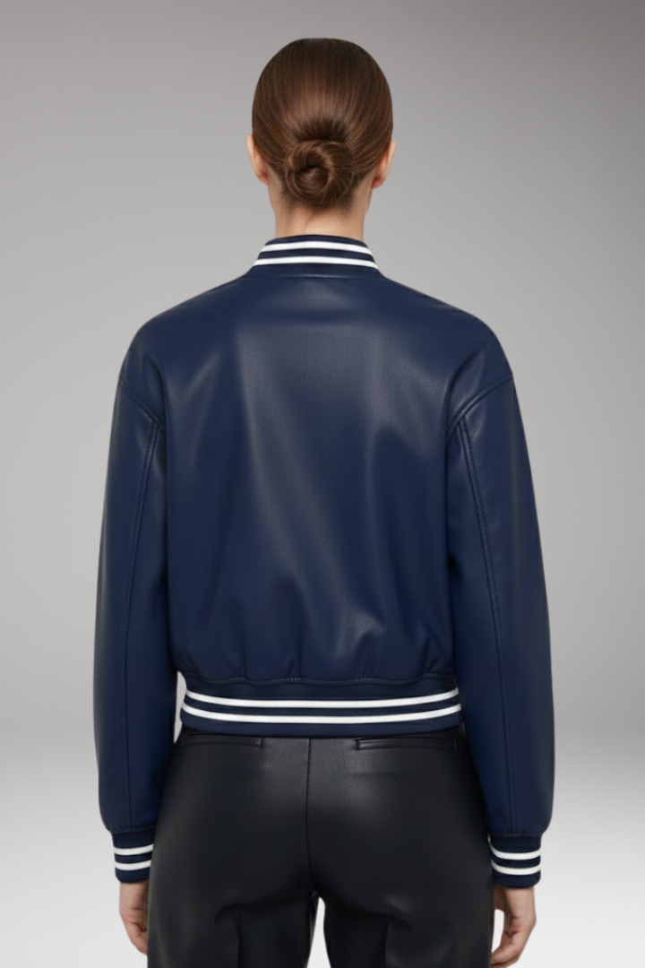Women's Cropped Bomber Jacket Snap Button Ribbed Cuffs