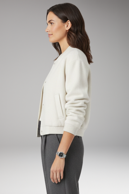 Women's Cropped Bomber Jacket Zipper Pockets