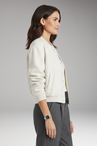 Women's Cropped Bomber Jacket Zipper Pockets