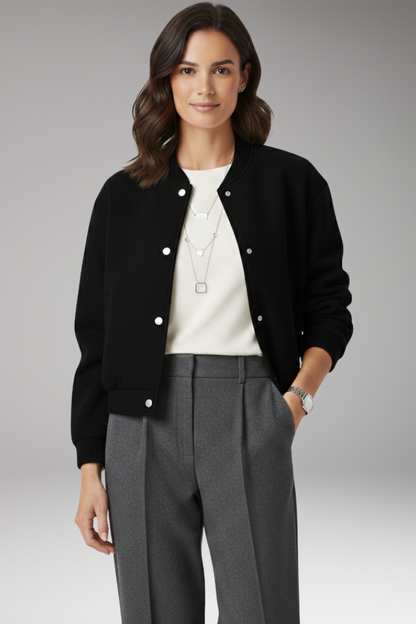 Women's Cropped Bomber Jacket Zipper Pockets
