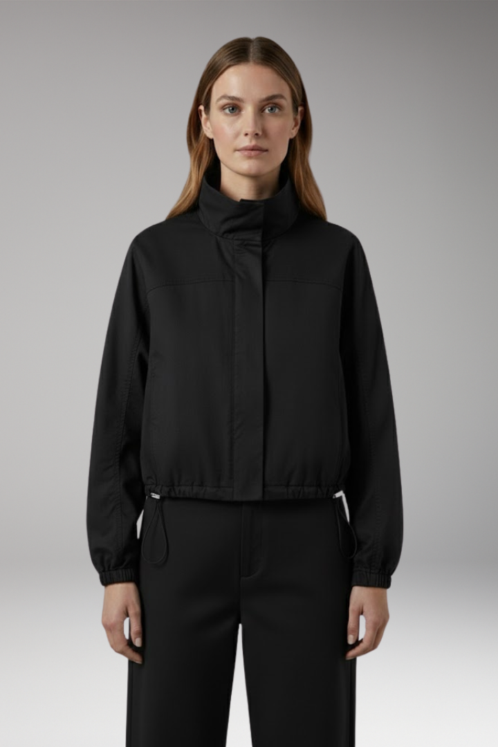 Women's Cropped Windbreaker Jacket Elasticated Hem Black