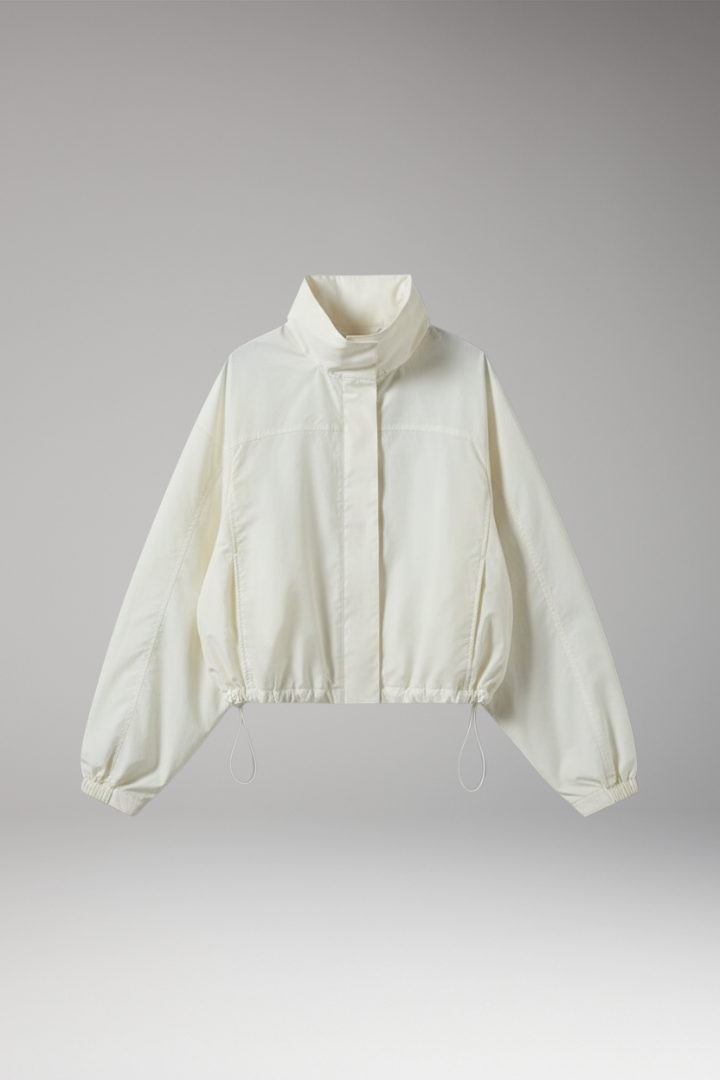 Women's Cropped Windbreaker Jacket Elasticated Hem Black - VibreMode
