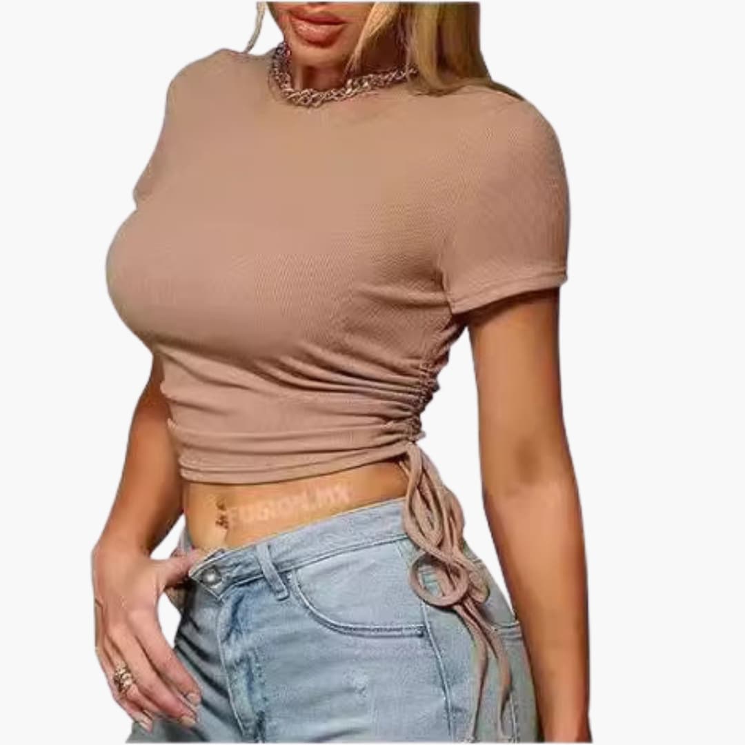 Women's Cropped Short Sleeve T-Shirt Adjustable Side Ties
