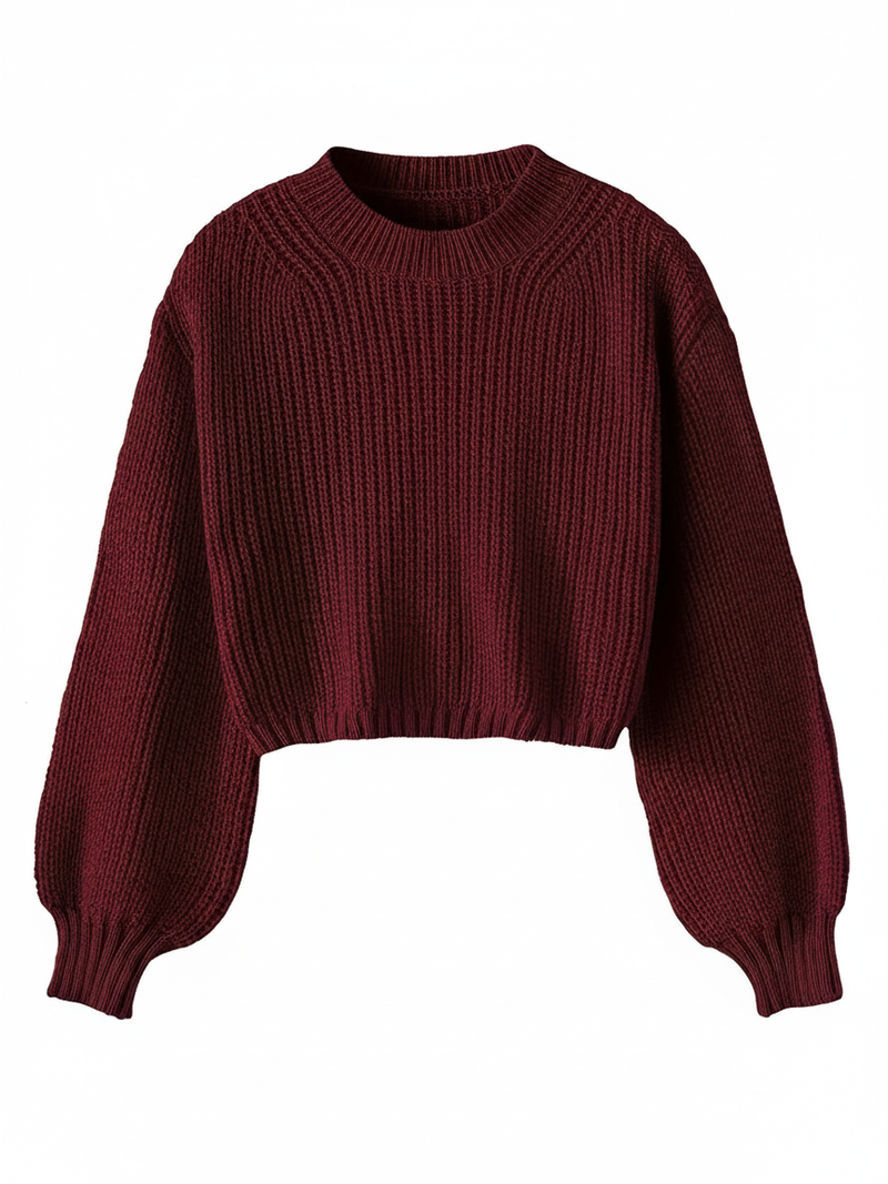 Women's Crew Neck Cropped Sweater - VibreMode