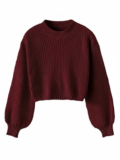 Women's Crew Neck Cropped Sweater - VibreMode