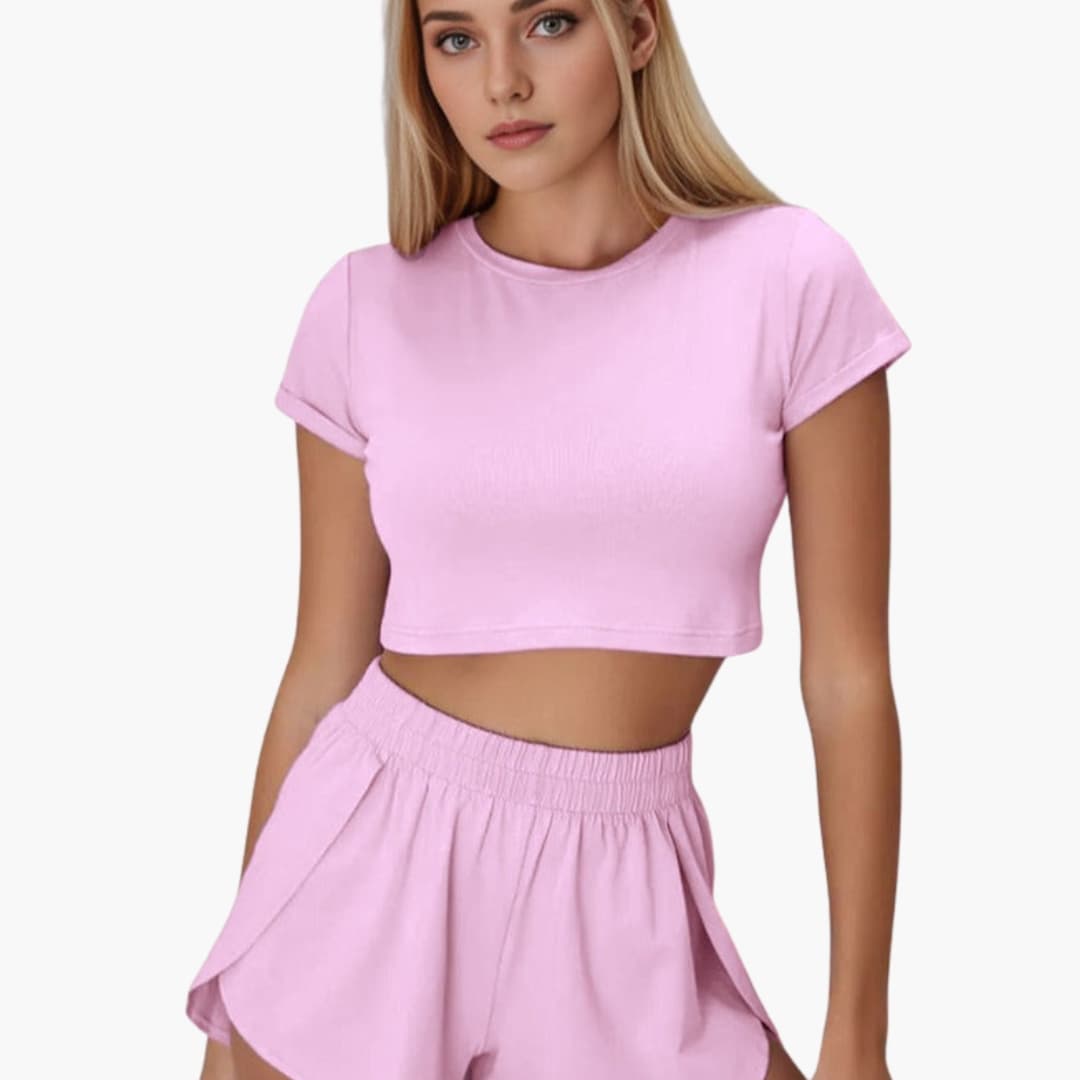 Women's Cropped Lounge Set Two Piece Short Sleeve and Shorts