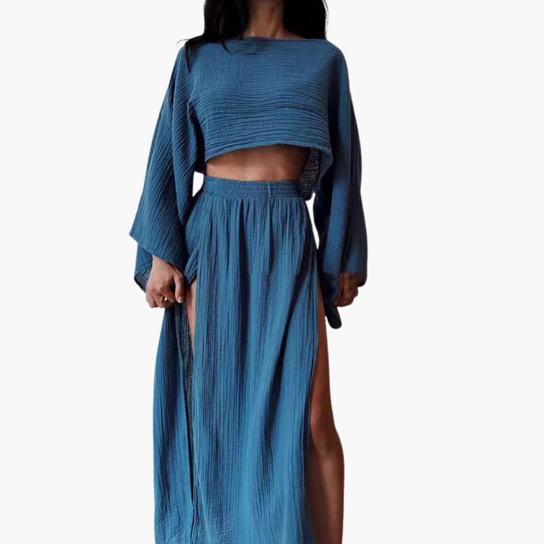 Women's Two-Piece Cropped Maxi Skirt Set - VibreMode