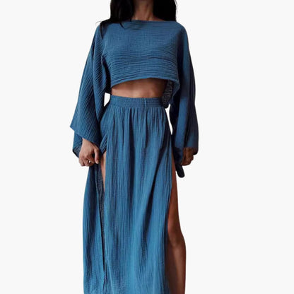 Women's Two-Piece Cropped Maxi Skirt Set - VibreMode
