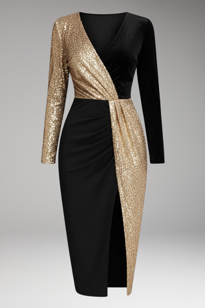 Women's Glitter Dress Festive Golden - VibreMode