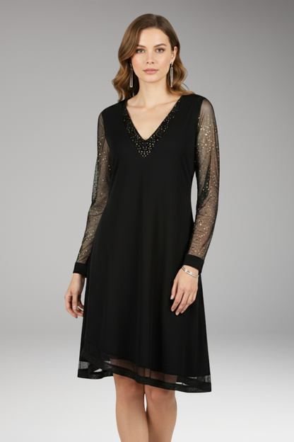Women's Evening Dress Sequined Sleeves Plunging Neckline
