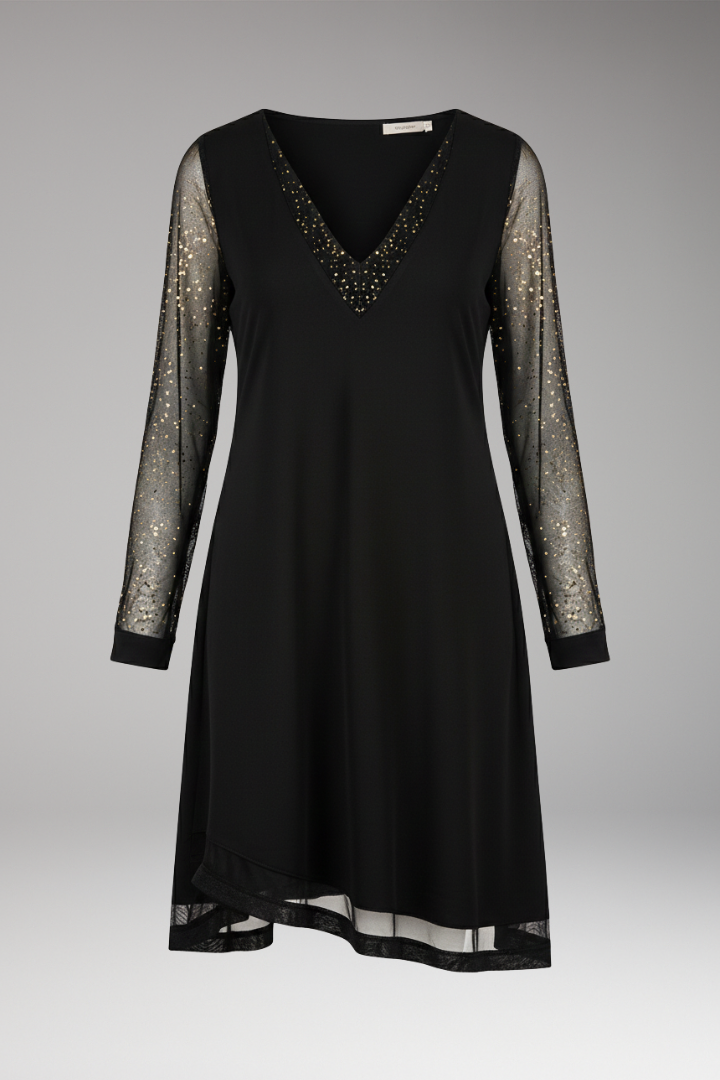 Women's Evening Dress Sequined Sleeves Plunging Neckline - VibreMode