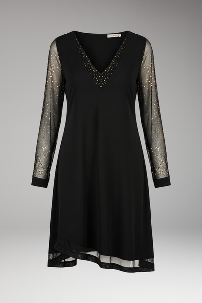 Women's Evening Dress Sequined Sleeves Plunging Neckline - VibreMode
