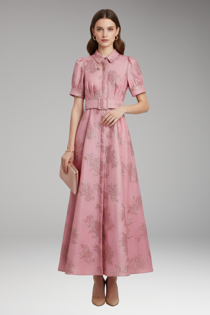 Women's Puff Sleeve Dress Belted Waist