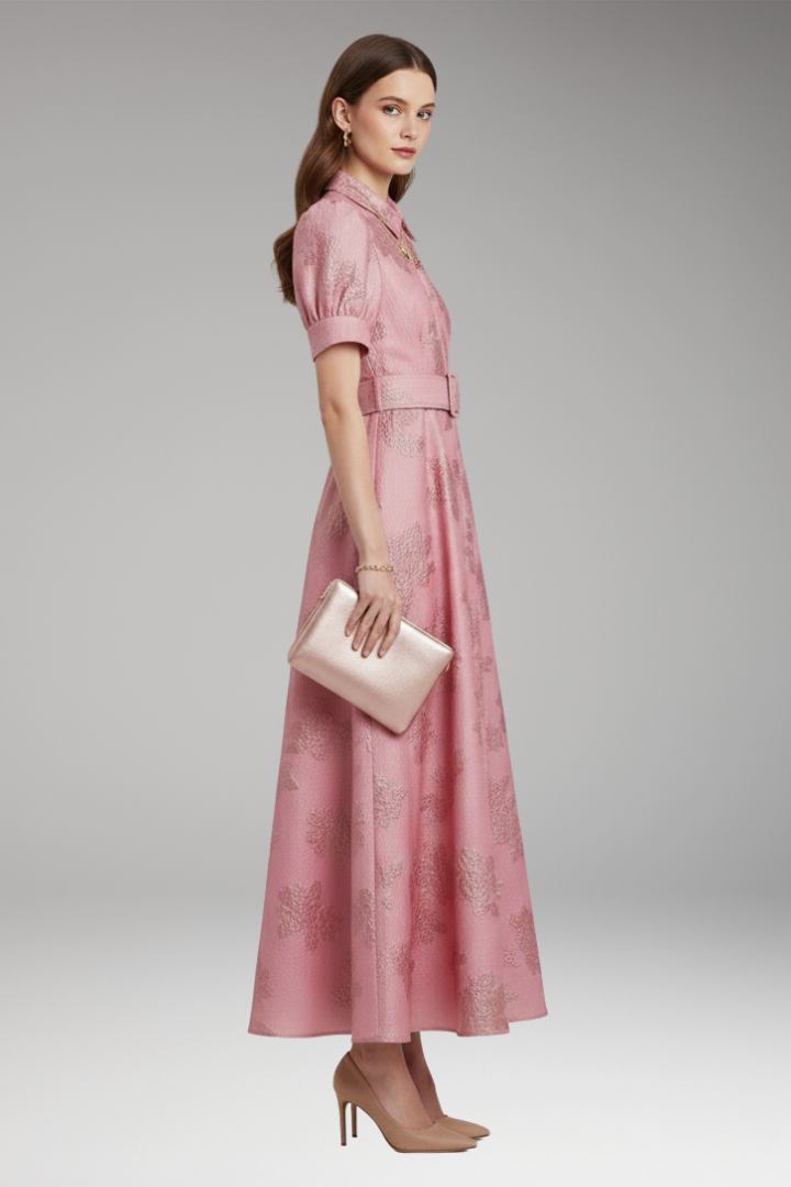 Women's Puff Sleeve Dress Belted Waist