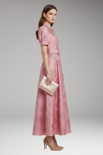 Women's Puff Sleeve Dress Belted Waist