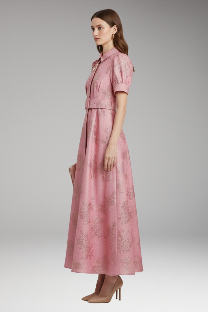 Women's Puff Sleeve Dress Belted Waist