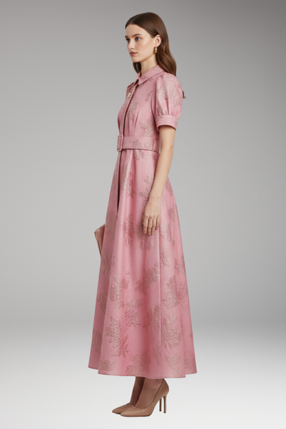 Women's Puff Sleeve Dress Belted Waist