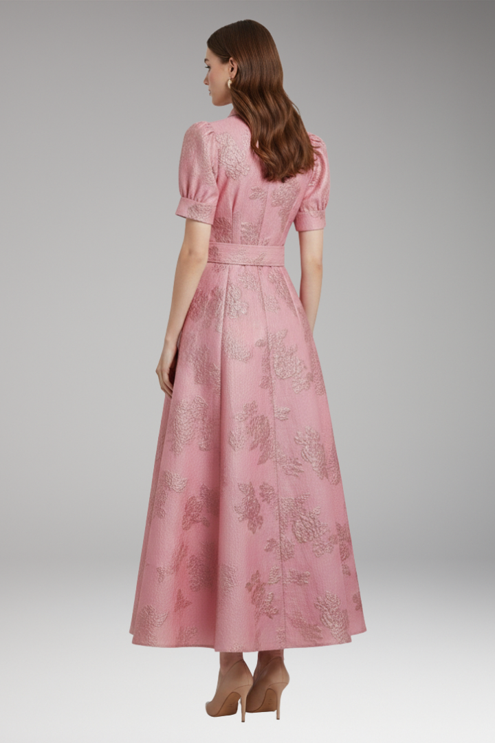 Women's Puff Sleeve Dress Belted Waist