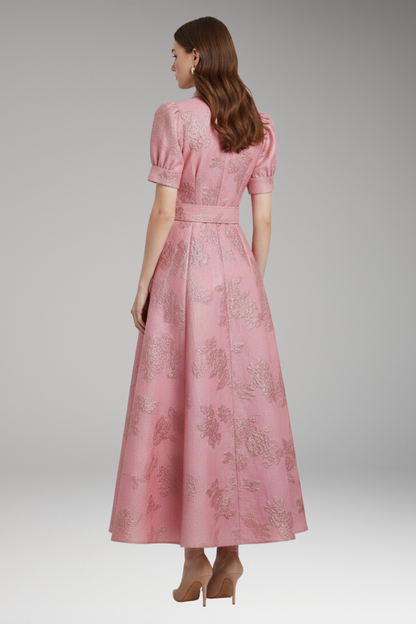 Women's Puff Sleeve Dress Belted Waist