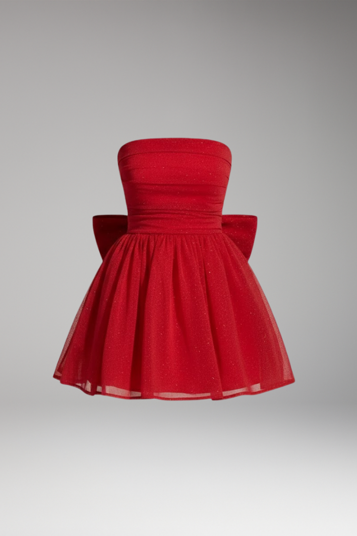Women's Shimmer Dress With Large Bow - VibreMode