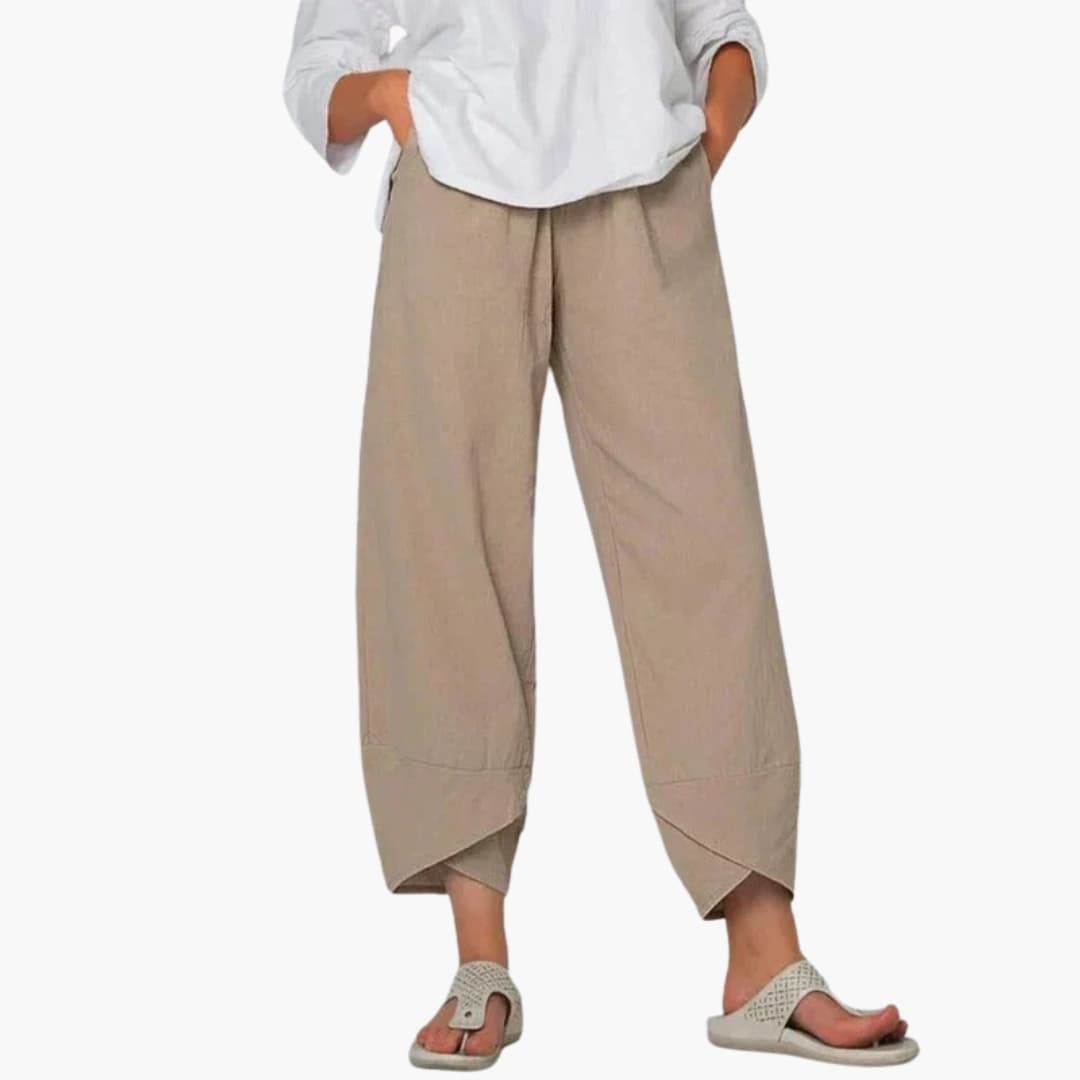 Women's Tapered Pants Elastic Waist Full-Length Trousers - VibreMode