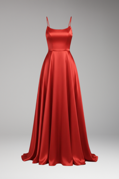 Women's U-Neck Spaghetti Strap Evening Dress - VibreMode