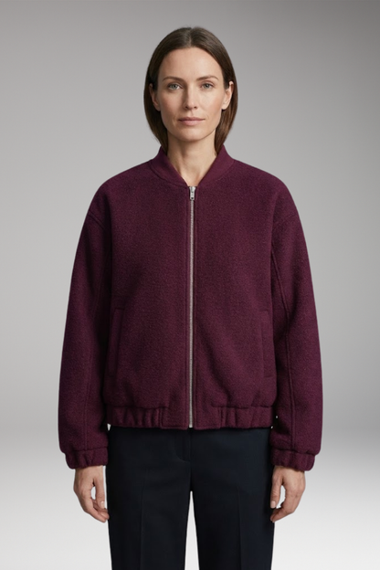 Women's Fleece Bomber Jacket Elastic Cuffs Side Pockets