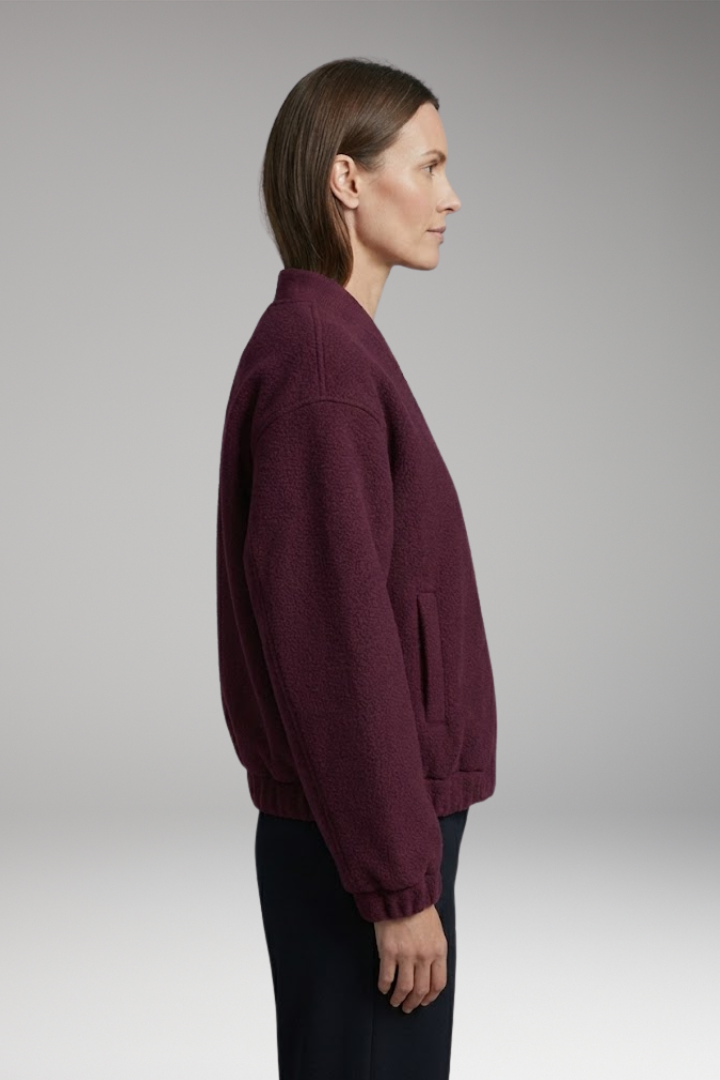 Women's Fleece Bomber Jacket Elastic Cuffs Side Pockets
