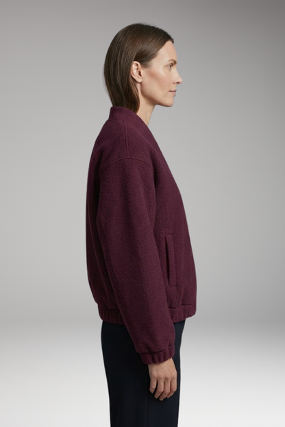 Women's Fleece Bomber Jacket Elastic Cuffs Side Pockets