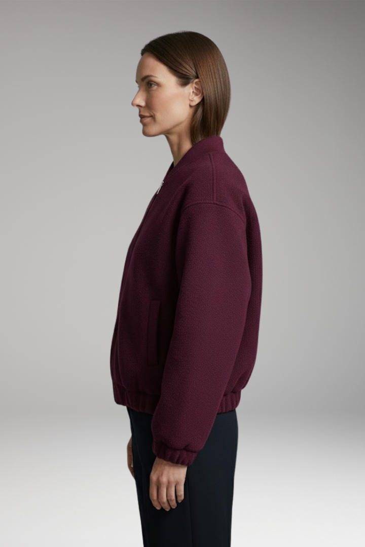 Women's Fleece Bomber Jacket Elastic Cuffs Side Pockets