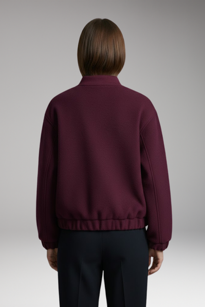 Women's Fleece Bomber Jacket Elastic Cuffs Side Pockets