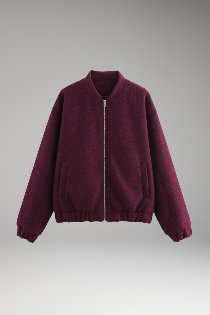 Women's Fleece Bomber Jacket Elastic Cuffs Side Pockets - VibreMode