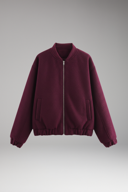 Women's Fleece Bomber Jacket Elastic Cuffs Side Pockets - VibreMode