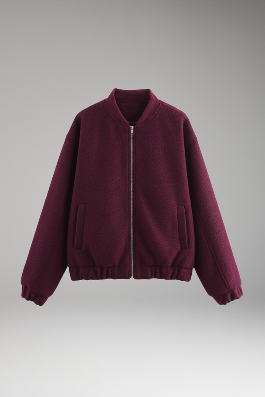 Women's Fleece Bomber Jacket Elastic Cuffs Side Pockets - VibreMode