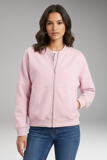 Women's Fleece Bomber Jacket Front Zipper