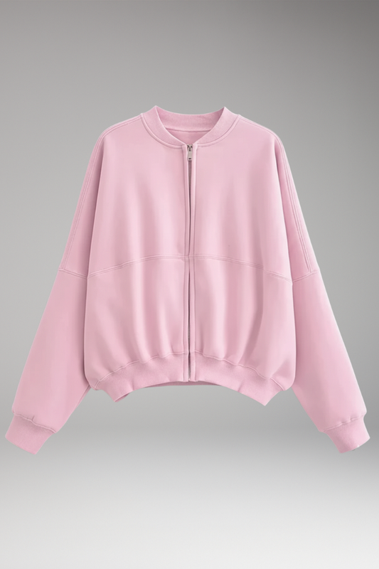 Women's Fleece Bomber Jacket Front Zipper - VibreMode