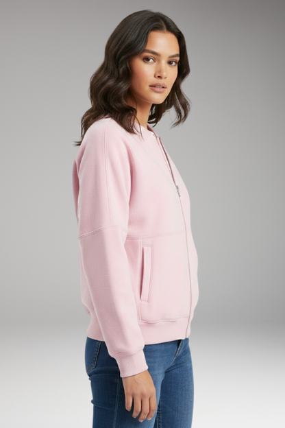 Women's Fleece Bomber Jacket Front Zipper