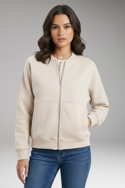 Women's Fleece Bomber Jacket Front Zipper