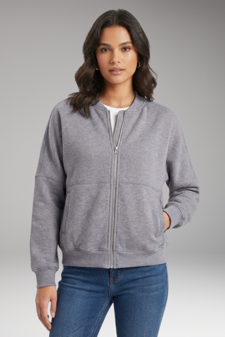 Women's Fleece Bomber Jacket Front Zipper