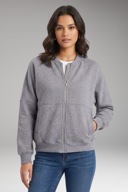 Women's Fleece Bomber Jacket Front Zipper