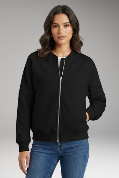 Women's Fleece Bomber Jacket Front Zipper